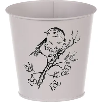 Stojan na květiny Autronic Obal kovový, šedivá barva s ptáčkem KK116 GREY