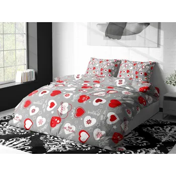 Povlečení Aaryans Srdce šedé 140 x 200, 70 x 90 cm zipový uzávěr