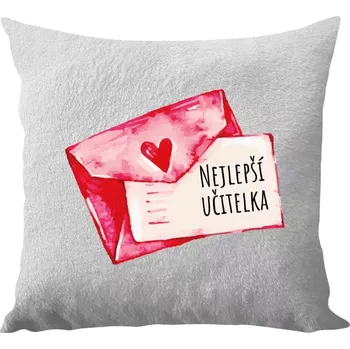 Polštář Polštář bílý 40x40 cm - dlouhý chlup Nejlepší učitelka - přáníčko