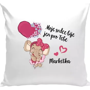 Polštář Polštář bílý 40x40 cm Moje srdce bije jen pro tebe se jménem