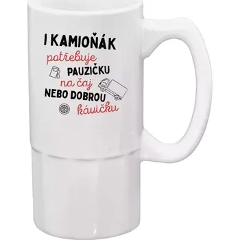 Sklenice Půllitr bílý vysoký I kamioňák potřebuje pauzičku