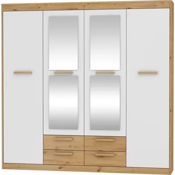 Šatní skříň Skříň GATTON 4D4S, dub artisan/bílý lesk, 5 let záruka + vyzvednutí ZDARMA