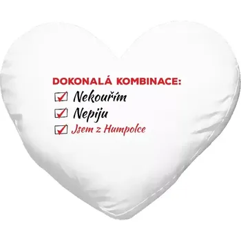 Polštář Polštář srdce 40x35 cm Dokonalá kombinace - nekouřím, nepiju, jsem z...