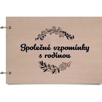 Fotokniha Dřevěné album se sponami Společné vzpomínky, černé lístečky