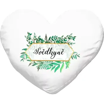 Polštář Polštář srdce 40x35 cm Svědkyně zelené listy