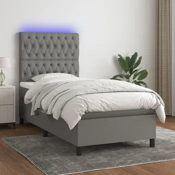 Postel vidaXL Box spring postel s matrací a LED 90x200 cm textil [3135089] Barva: Tmavě šedá
