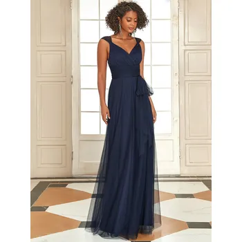 Dámské šaty Elegantní šaty pro družičky áčkové s výstřihem do V Barva: Tmavě Modrá, Velikost: L