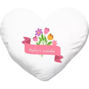 Polštář Polštář srdce 40x35 cm Nejlepší učitelka - růžová stuha