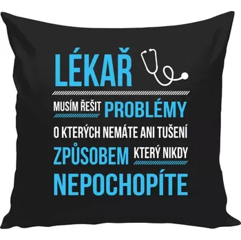 Polštář Polštář černý 40x40 cm Musím řešit problémy - lékař