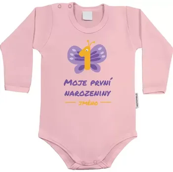 Dětské body s dlouhým rukávem Moje první narozeniny s motýlkem
