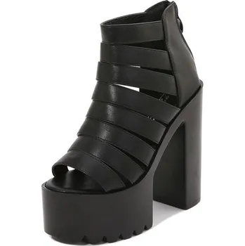 Dámské kozačky Sexy páskové boty s otevřenou špičkou a podpatkem 14cm Barva: Černá, Velikost: 34