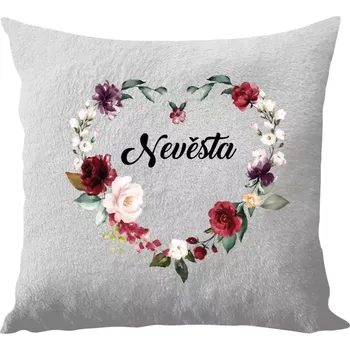 Polštář Polštář bílý 40x40 cm - dlouhý chlup Nevěsta - květinové srdce