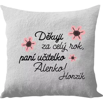 Polštář Polštář bílý 40x40 cm - dlouhý chlup Děkuji za celý rok, paní učitelko