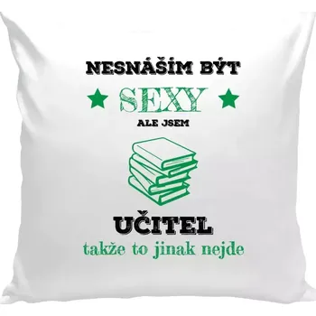 Polštář Polštář bílý 40x40 cm Nesnáším být sexy, ale jsem učitel