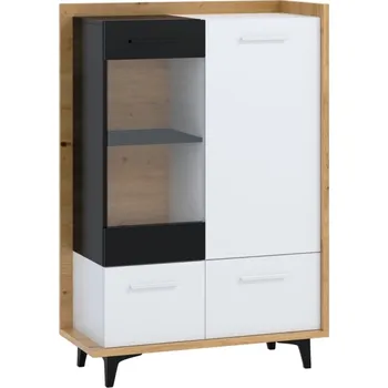 police Vitrína KNUT 3D, dub artisan/bílá/černá, 5 let záruk + vyzvednutí ZDARMA