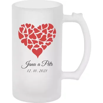 Sklenice Půllitr pro páry - Srdce se jmény - matný