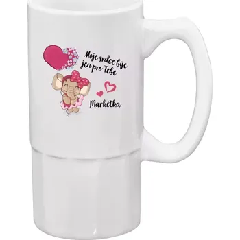 Sklenice Půllitr bílý vysoký Moje srdce bije jen pro tebe se jménem