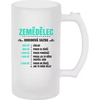 Sklenice Půllitr skleněný matný Hodinová sazba - zemědělec