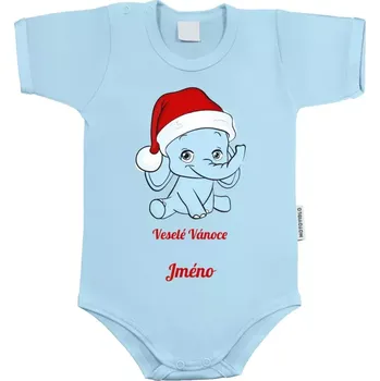 Kojenecký body Dětské body s krátkým rukávem Veselé vánoce přeje - modrý sloník
