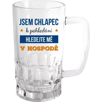 Sklenice Vtipný půllitr - Jsem chlapec k pohledání, hledejte mě v hospodě - čirý