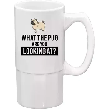 Sklenice Půllitr bílý vysoký What the pug are you looking at?