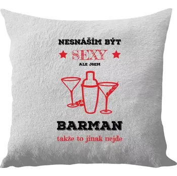 Polštář Polštář bílý 40x40 cm - dlouhý chlup Nesnáším být sexy, ale jsem barman