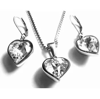 Souprava šperků Steel Jewelry Set náhrdelník a náušnice srdce s čirým krystalem z chirurgické oceli SET151116 dárkové balení zdarma