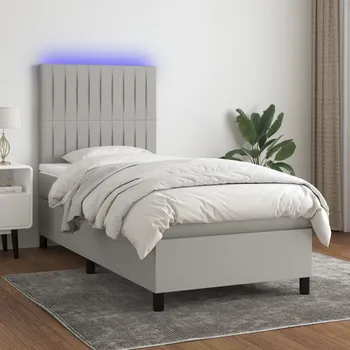 Postel vidaXL Box spring postel s matrací a LED 80 x 200 cm textil [3134990] Barva: světle šedá