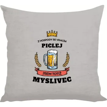 Polštář Polštář lněný 40x40 cm Z hospody se vracím - Myslivec