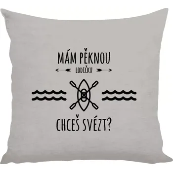 Polštář Polštář lněný 40x40 cm Mám pěknou lodičku, chceš svézt?
