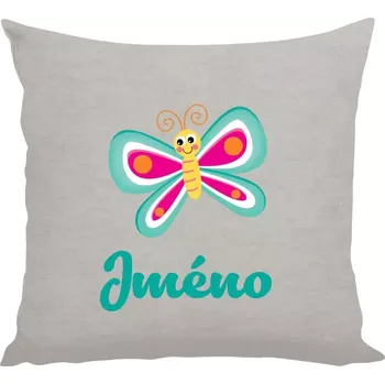 Polštář Polštář lněný 40x40 cm Motýlek se jménem