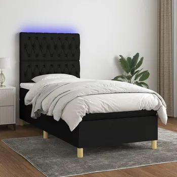 Postel vidaXL Box spring postel s matrací a LED 90x190 cm textil [3135641] Barva: Černá