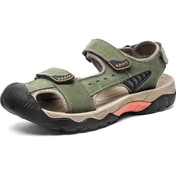 Dámské sandále Pravá kůže pánské sandály na suchý zip turistické Barva: Zelená, Velikost: 46