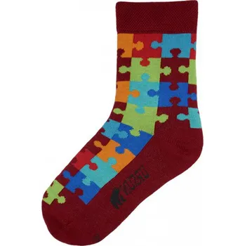 Dámské ponožky Ursun Barevné ponožky se stříbrem puzzle červené Velikost: 37/38