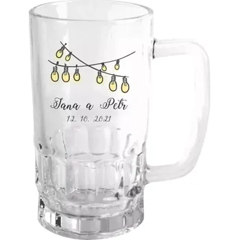 Sklenice Půllitr na svatbu nebo rozlučku - Světýlka se jmény - čirý