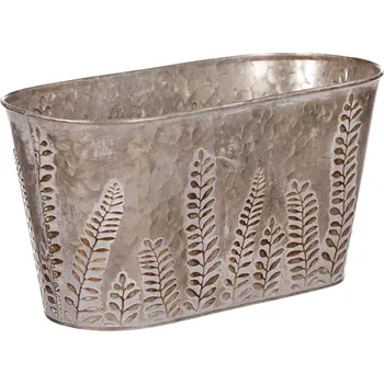 Stojan na květiny Truhlík z kovu na květiny, v tmavě krémové barvě s kapradím