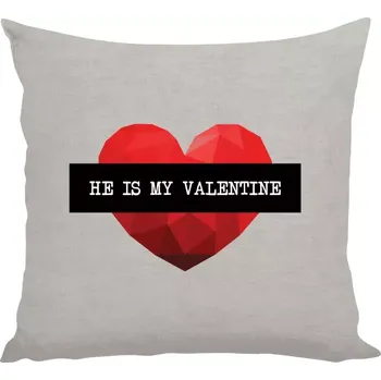 Polštář Polštář lněný 40x40 cm He is my Valentine