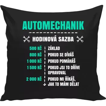 Polštář Polštář černý 40x40 cm Hodinová sazba - automechanik