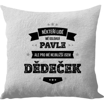 Polštář Polštář bílý 40x40 cm - dlouhý chlup Někteří lidé mě oslovují jménem, pro mé nejbližší jsem dědeček