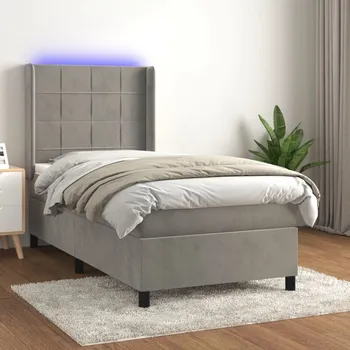Postel vidaXL Box spring postel s matrací a LED 80x200 cm samet [3139532] Barva: světle šedá