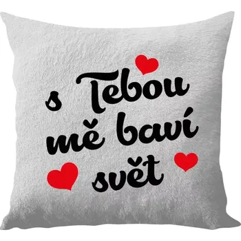 Polštář Polštář bílý 40x40 cm - dlouhý chlup S tebou mě baví svět