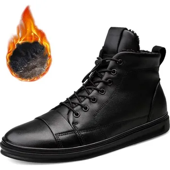 Pánská zimní obuv Zimní kožené boty pánské se šněrováním, páskem a kožíškem Barva: Černá, Velikost: 45