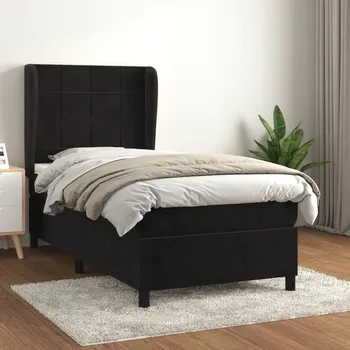 Postel vidaXL Box spring postel s matrací 80 x 200 cm samet [3129179] Barva: Černá