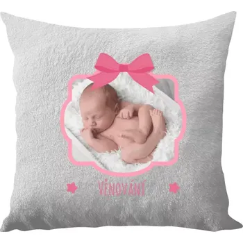 Polštář Polštář bílý 40x40 cm - dlouhý chlup Růžová mašle s fotografií