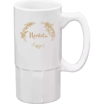 Sklenice Půllitr bílý vysoký Nevěsta - okrové květiny