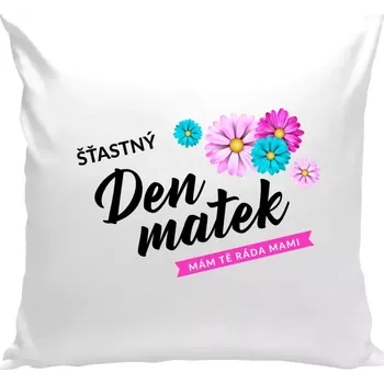 Polštář Polštář bílý 40x40 cm Šťastný den matek - květiny