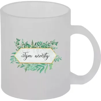 Hrnek 330 ml - skleněný matný Tým nevěsty - zelené listy