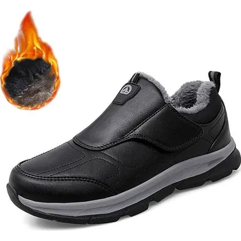 Pánská zimní obuv Nepromokavé zimní boty kožené sněhule s kožíškem Barva: Černá, Velikost: 42