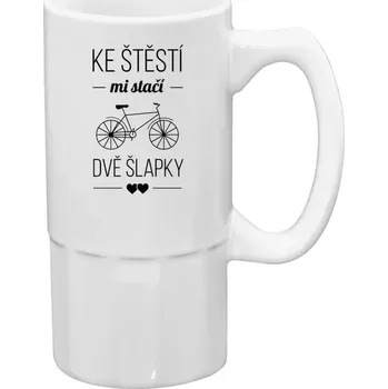 Sklenice Půllitr bílý vysoký Ke štěstí mi stačí dvě šlapky