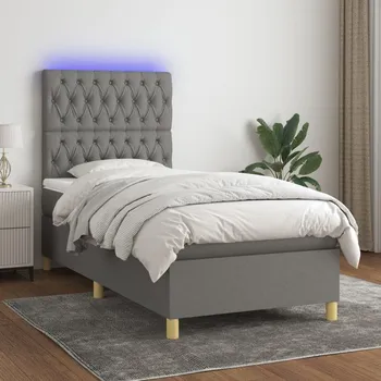 Postel vidaXL Box spring postel s matrací a LED 90x190 cm textil [3135641] Barva: Tmavě šedá